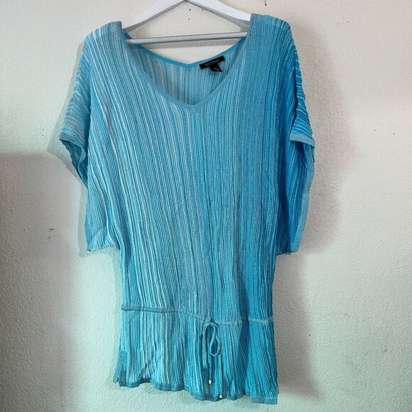 White House Black Market Womens Blue Metallic Knit Dolman Sleeve Tunic Blouse XL - Picture 1 of 10